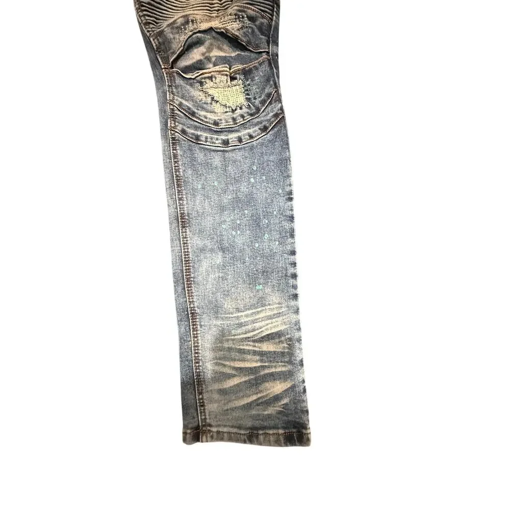 Switch Remarkable Men's Slim Taper Fit Biker Distressed Blue Denim Jeans 36x32